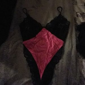 Hot Pink & black silk sexy teddy
